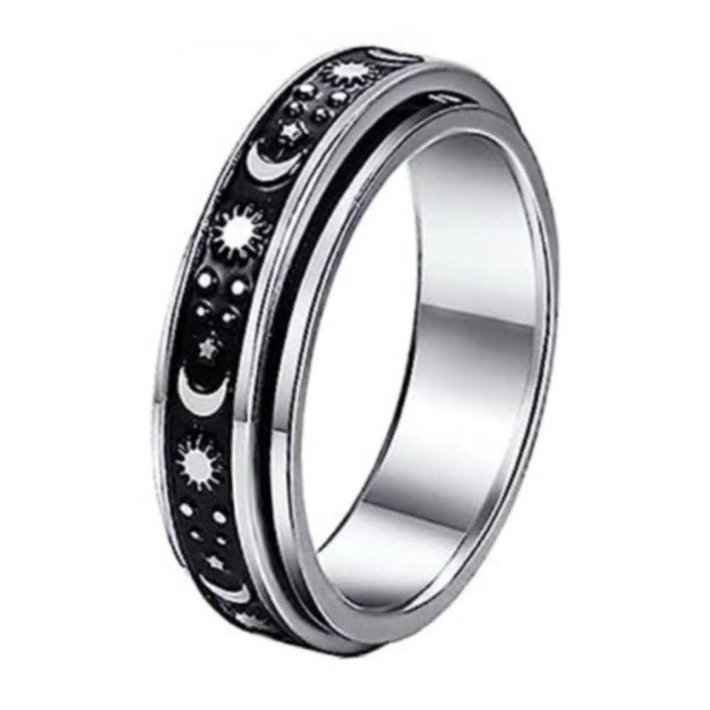 Celestial Moon Star Spinner Ring - Stainless Steel Fidget Ring Rotating Band